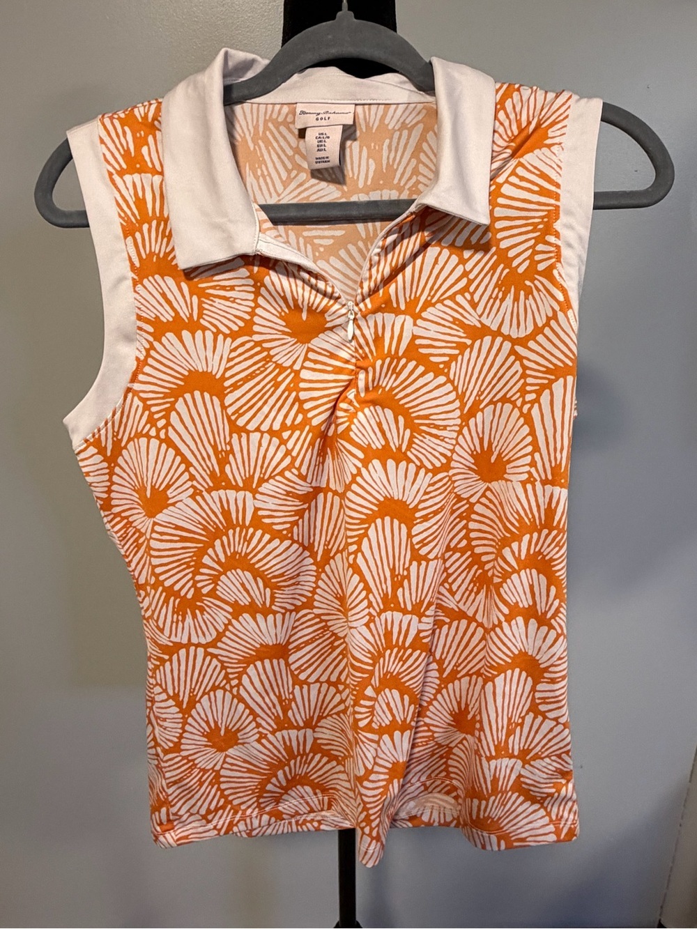 Tommy Bahama Golf Sleeveless Polo Women’s Large Orange White Tropical Print